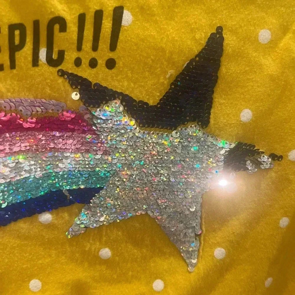 Gap kids sequin flipsy tee shirt yellow polka dot star epic medium - Picture 6 of 8